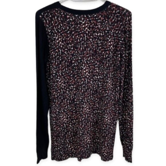 Long Tall Sally Knit Sweater Crew Neck Cheetah Pattern & Plain Block Women's S - Picture 3 of 6
